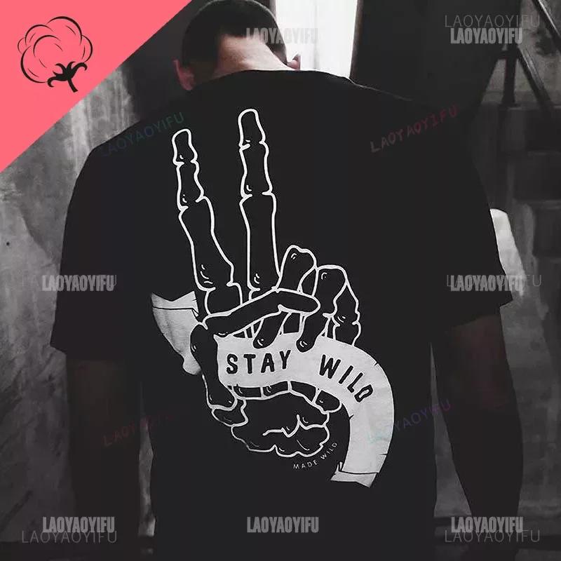 Готические футболки Harajuku Biker Skull Graphic T Shirts Men Fashion Trend Short Sleeve Tops Dark Punk Skulls Retro T Shirt Male Oversize Tee