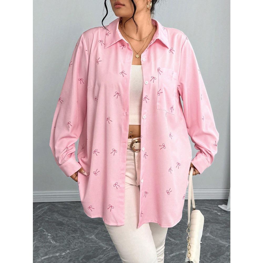 Новая женская рубашка-куртка большого размера, осенняя свободная повседневная рубашка с длинным рукавом и принтом в виде банта