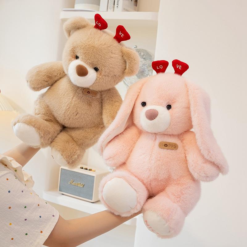 Cartoon Stuffed Bear / Bunny Plush Doll Cute Animals Rabbit Soft Baby Accompany Sleeping Pillow Girls Kids Xmas Birthday Gift