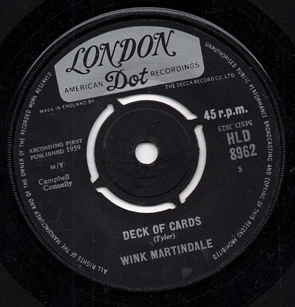 7-дюймовая пластинка WINK MARTINDALE - Deck Of Cards HLD8962 London Records 1963 Великобритания Кантри/Фолк Б/у