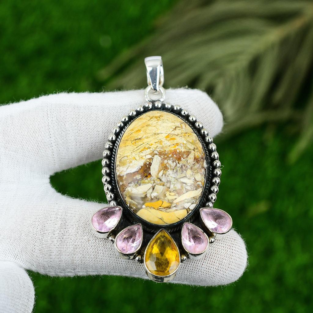 Wedding Gift For Her 925 Silver Natural Brecciated Mookaite Gemstone Pendant
