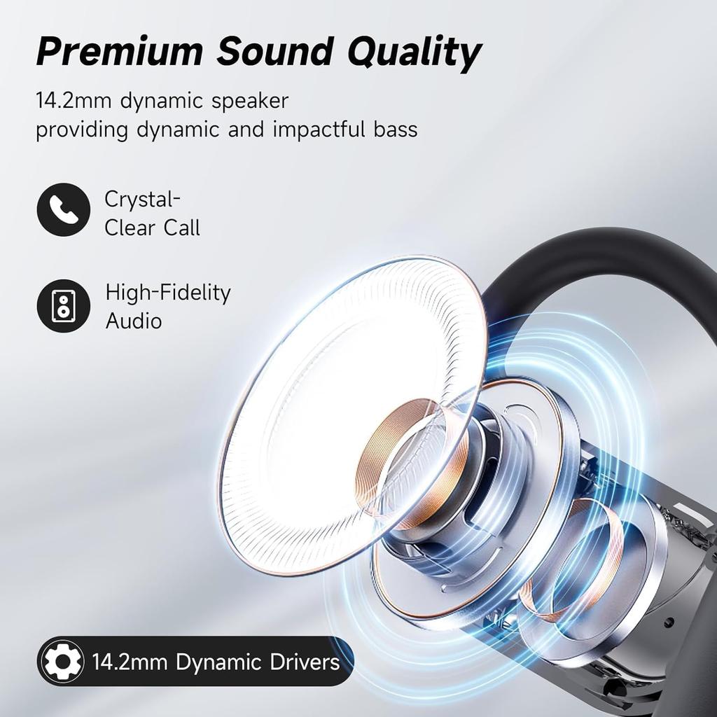 Intelligent Touch Screen Open Ear Earbuds Bluetooth 5.4 Headphones Over The Ear Earbuds 50H Playtime LED Display Charging Case Sport Over Earphones