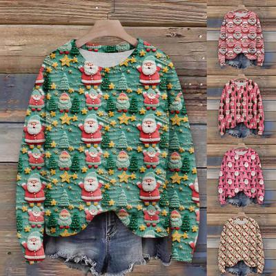 Женский рождественский свитер Милый забавный рождественский свитер Осень и зима Свитер с длинным рукавом вязаный