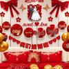 Full Wedding Room Decoration Set: Bunting Backdrop with Double Happiness Theme for Bedroom