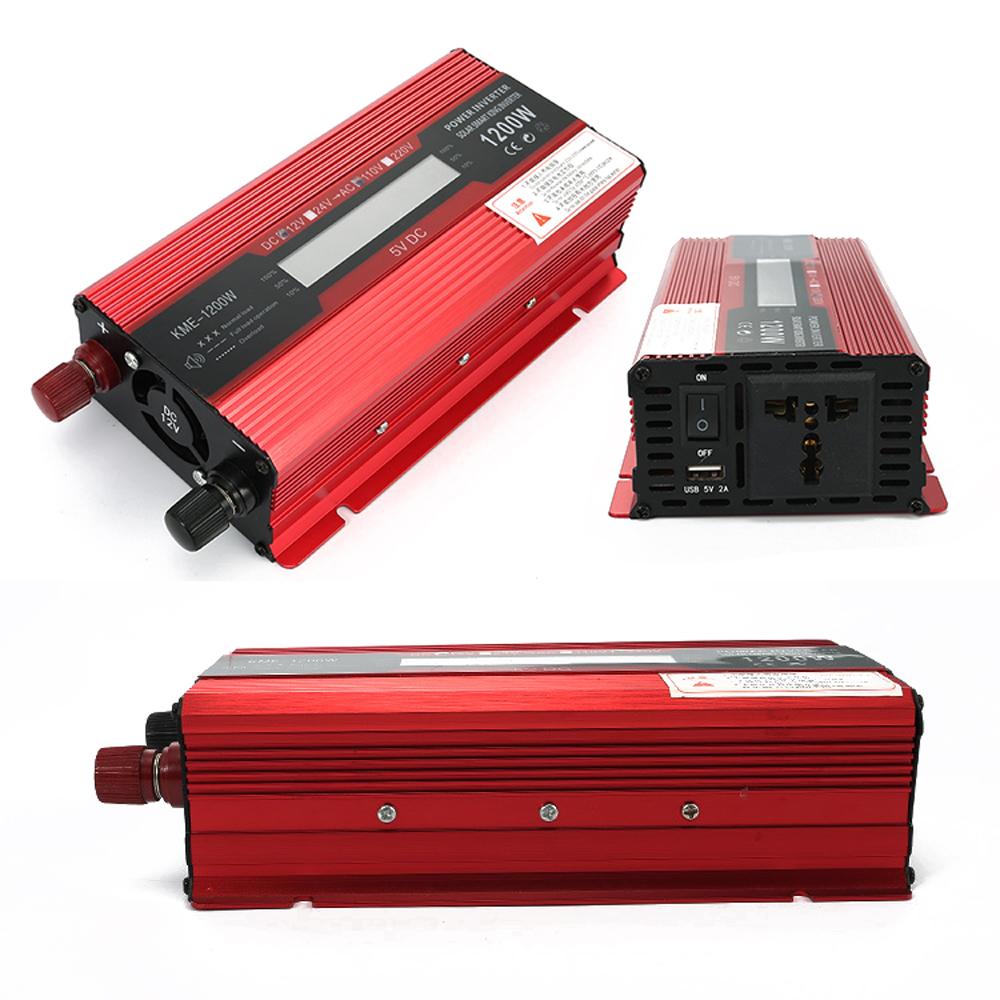 Автомобильный инвертор мощностью 1200 Вт, преобразователь переменного тока с 12 В до 220 В, солнечный инвертор с ЖК-дисплеем, цифровой модифицированный синусоидальный сигнал