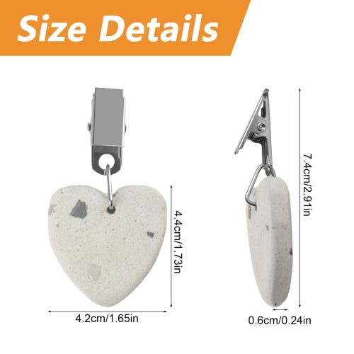 Morobor Tablecloth Weight Clips, 6 Heart-Shaped Stone Tablecloth Weights with Metal Clips for Outdoor Picnics and Family Dinner Table Decorations