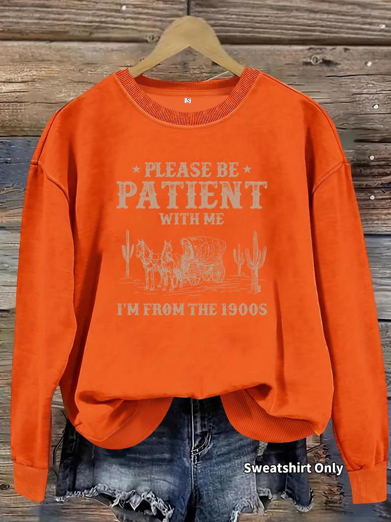 European and American Women's Autumn/Winter Round Neck Scenic Print Pullover Hoodie