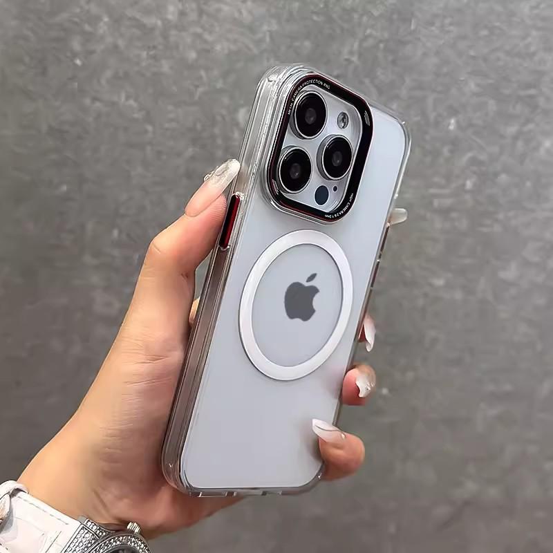 Акриловая магнитная присоска Подходит для чехла для мобильного телефона Apple 16prox IPhone 15 Прозрачный ледяной цвет 14 Металлический защитный чехол-кольцо