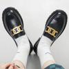 Luxury Metal Chain Loafers Woman Black/Brown Small Leather Shoes Ladies Thicken Soled JK Flats Femme2024 Platform Sneakers Women