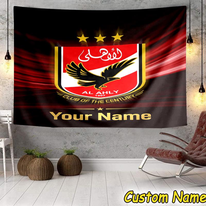 Custom Name Al-ahly football Design Tapestry Room Decoration Wall Hanging for Living Room Bedroom, dormitory, Birthday and Christmas gifts