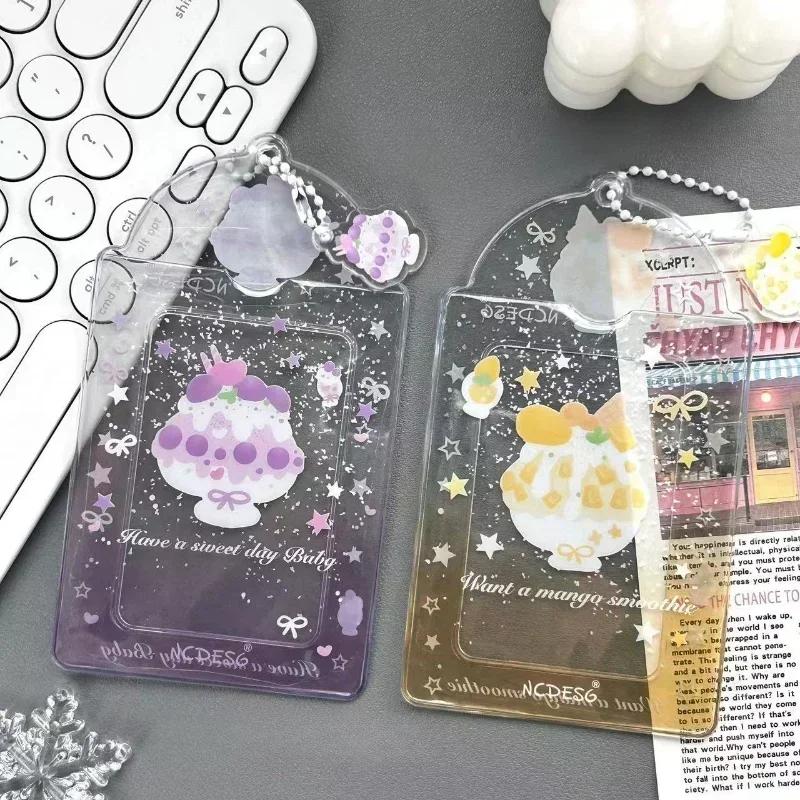 Original Design Summer Cheery Smoothie PVC Picture Frames with Chain Cute Ice Cream Photocard Holder for 3 Inch Kpop Card 2025