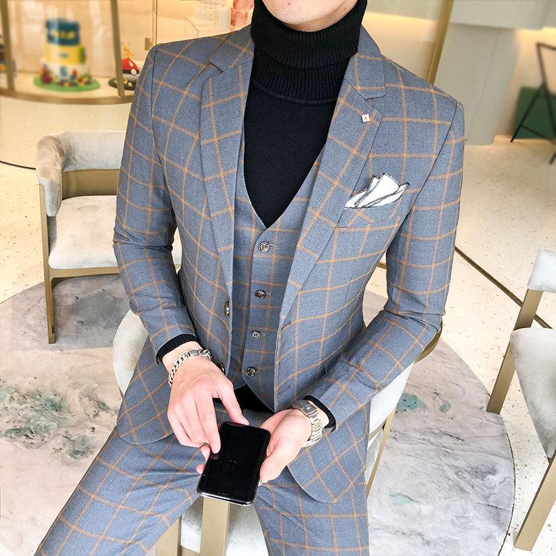 ДВА костюма, мужской модный осенний костюм из 3 предметов: пиджак + жилет + брюки, деловой костюм для свадьбы