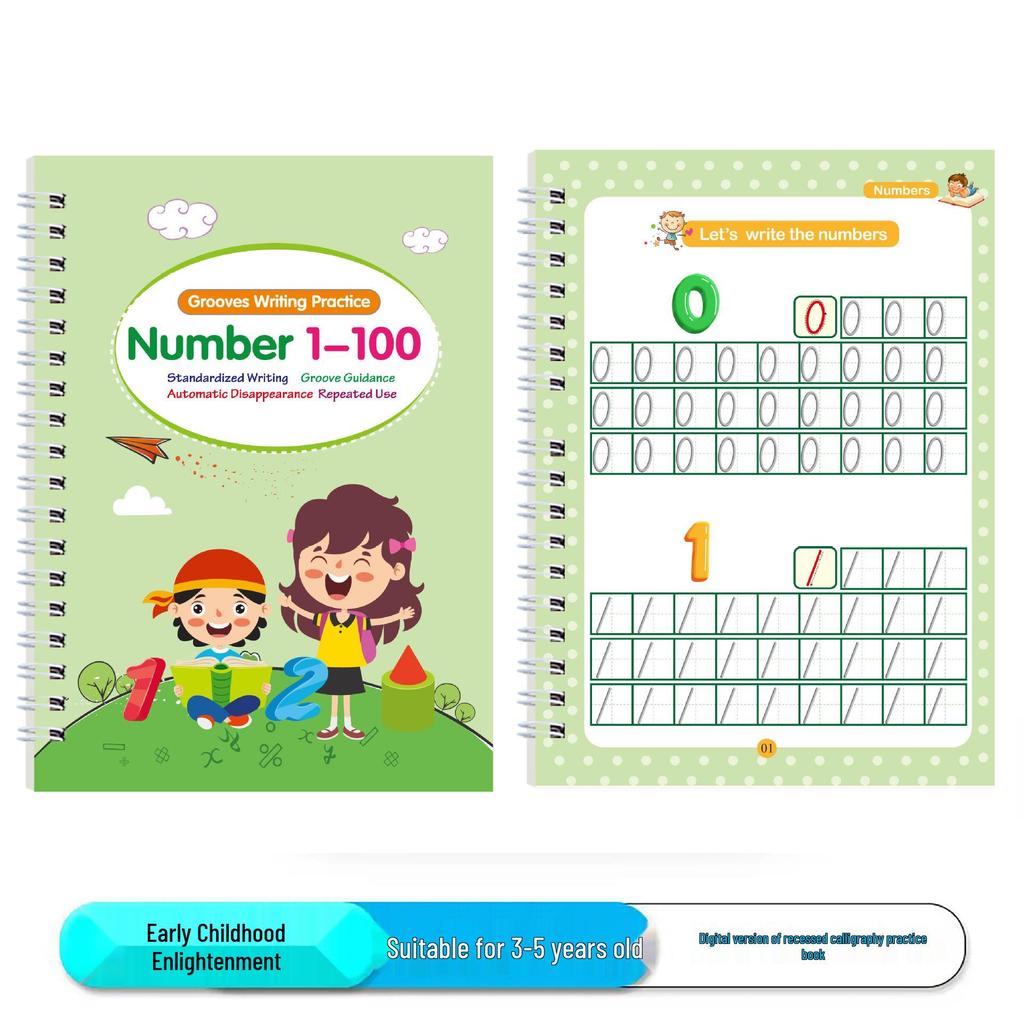 Детская тетрадь для копирования с углублениями, полностью на английском языке: Буквы, Цифры, Рисование для детей 3-5 лет - Контроль ручки и Раннее развитие