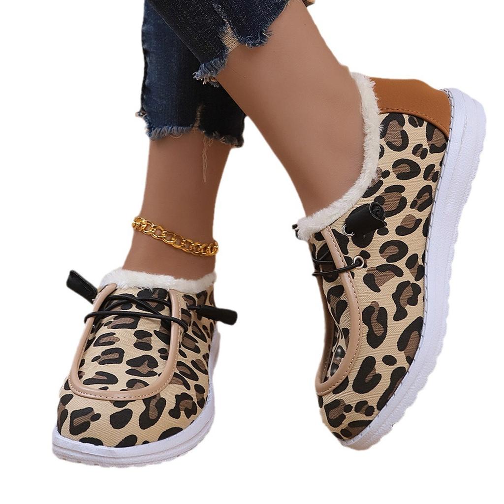 Легкие плоские флисовые хлопковые туфли с леопардовым принтом женские больших размеров женская обувь новая мода круглый носок шнуровка хлопковые ботинки