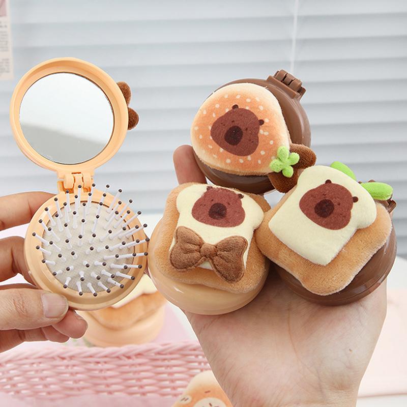 Зеркало-расческа 2 в 1 складное Легкий дизайн с двойным складыванием Складное зеркало для макияжа Маленький размер Массажная расческа с воздушной подушкой Для использования на открытом воздухе