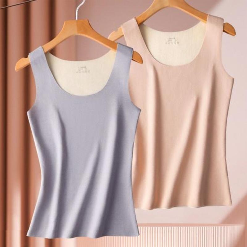 Autumn Winter DE Velvet Thermal Vest U-neck Sleeveless Tank Top Solid Color Seamless Warm Underwear Bottoming Tops