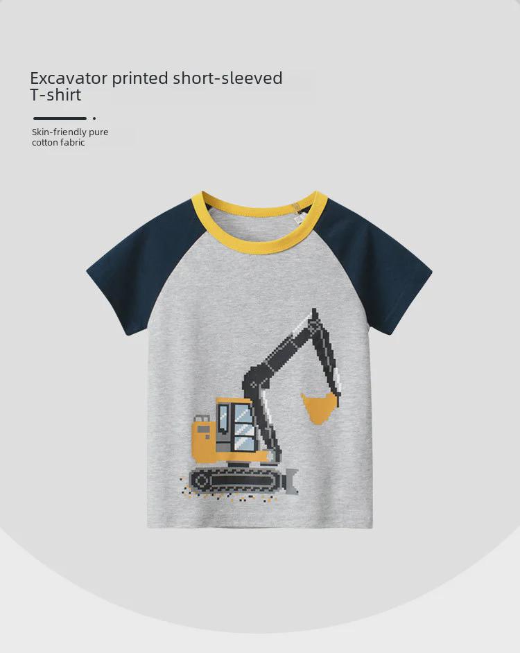 27kids 2025 Летняя футболка для мальчиков в корейском стиле с коротким рукавом для малышей