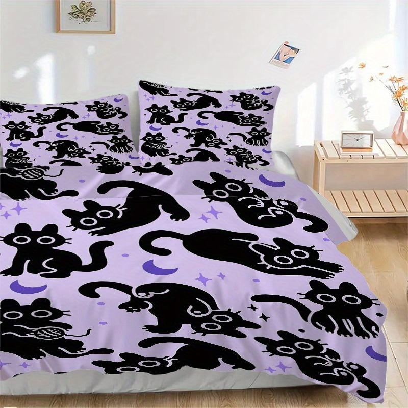 3pcs Black Cat Pattern Bedding Set, Ideal for Home Use, Suitable for Bedroom Decor (1*Duvet Cover + 1/2*Pillowcases, No Core) yy250821200