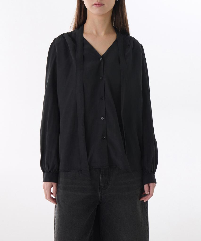 MUSINSA STANDARD WOMAN Women'S Volume Shirring Tie Blouse [Black]