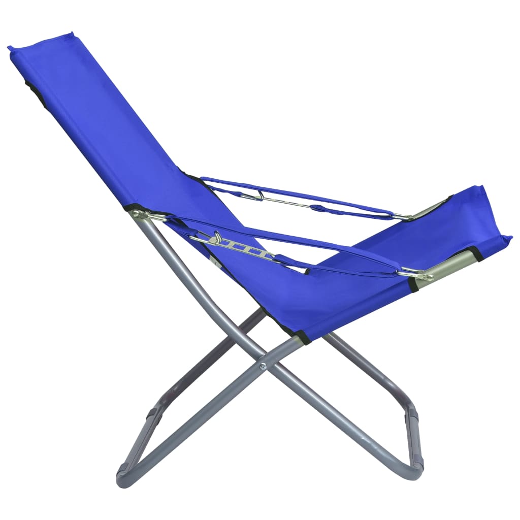 Folding Beach Chairs 2 pcs Blue Fabric