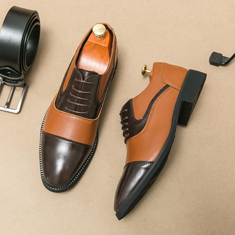 Fashion Casual Business Dress Shoes PU Splicing Lace Up Business Office Derby Shoes Italian High-quality ShoMen Es Size 38-46 Men Shoes