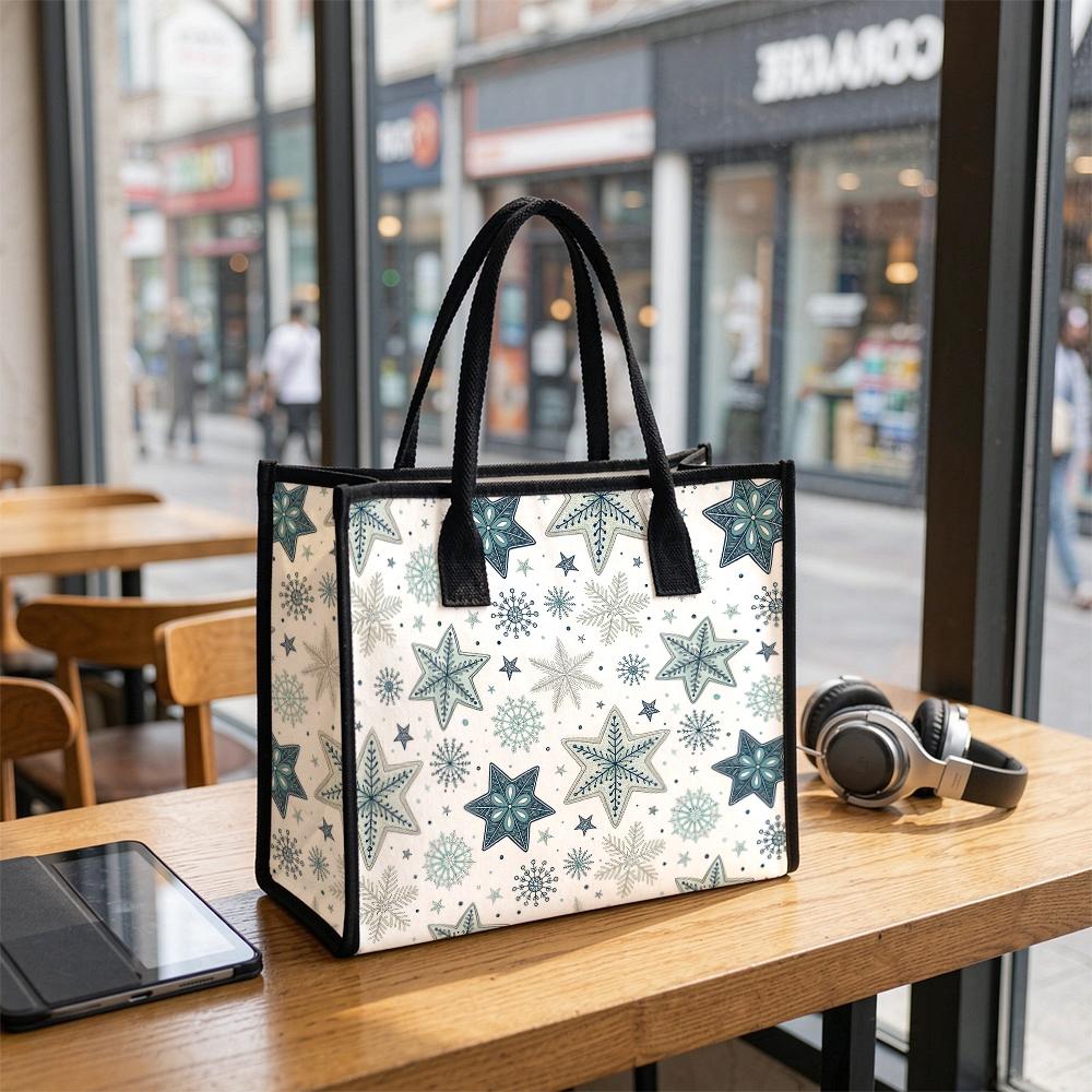 Winter Snowflake Pattern Portable Large Tote Bag Casual Daily Reusable Shopping Handbag