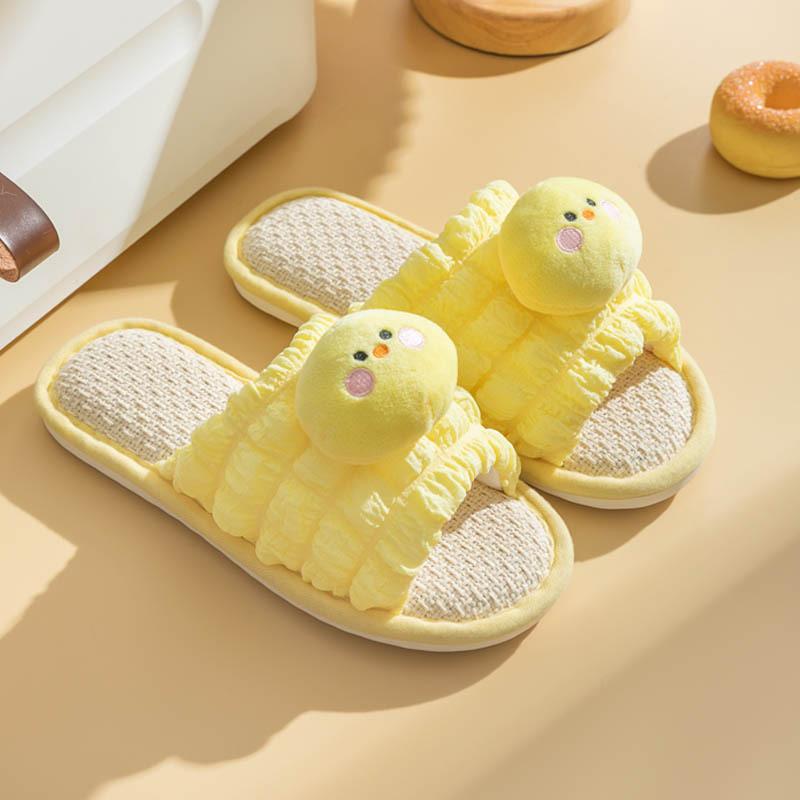 Elegant Hairy Slippers Cartoon Bubble Linen Slippers Net Red Girl Open Sandals Slippers Home Indoor Fabric Slippers Female Home Shoes Slippers Pink