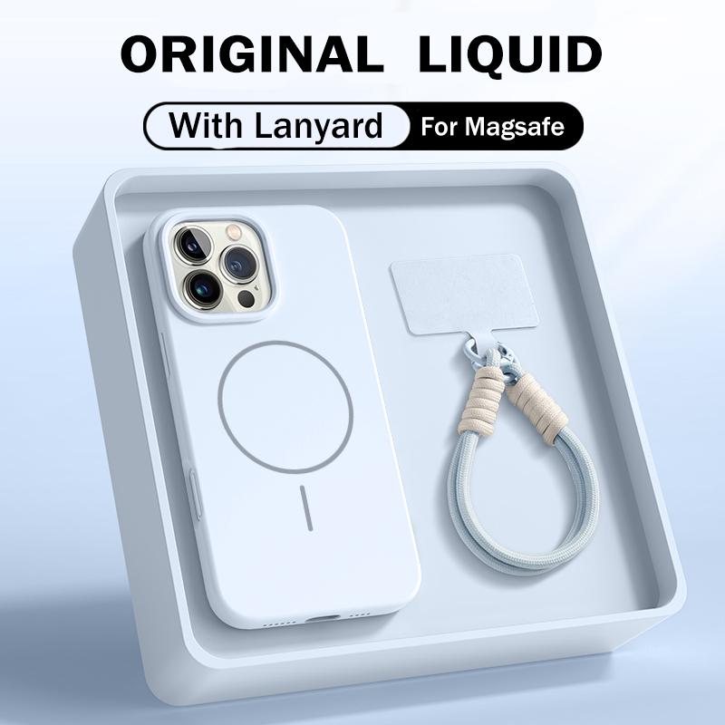 Роскошный Магнитный Чехол Для Magsafe Для iPhone 17 15 14 16 Plus 11 12 13 Pro Max Оригинальный Жидкий Силикон Ремешок-Шнурок Мягкая Крышка
