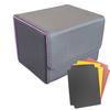 Deck Case, Card Box, Large Capacity, Trading Card Case, PU Leather, Horizontal Insertion (Small, Black with Purple Interior)