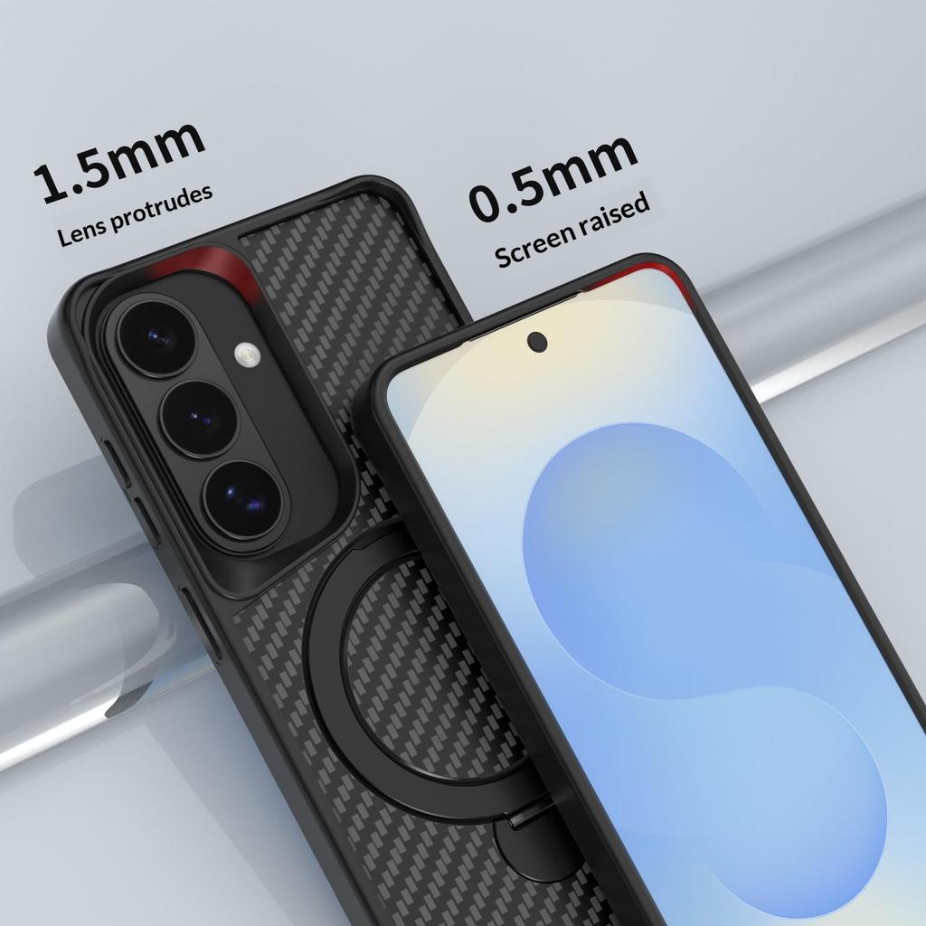 For Samsung Galaxy A55 5G Phone Case with Magnetic Kickstand TPU + PC Carbon Fiber Back Cover