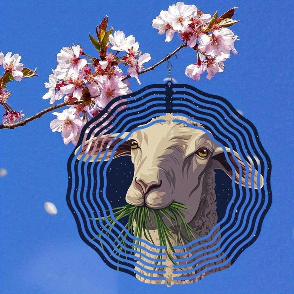 Metal Wind Chime with Sheep Grazing Design 360 Degree Rotating Hook Outdoor Garden Patio Decor for Thanksgiving Christmas Holiday