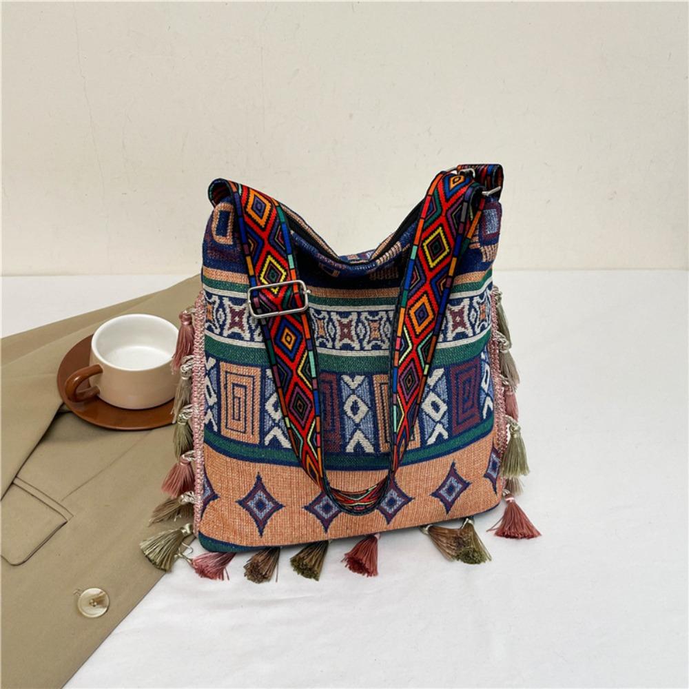 Large Capacity Ethnic Style Crossbody Bags Geometric Bohemian Tote Bag Tassel Shoulder Bag  Travel