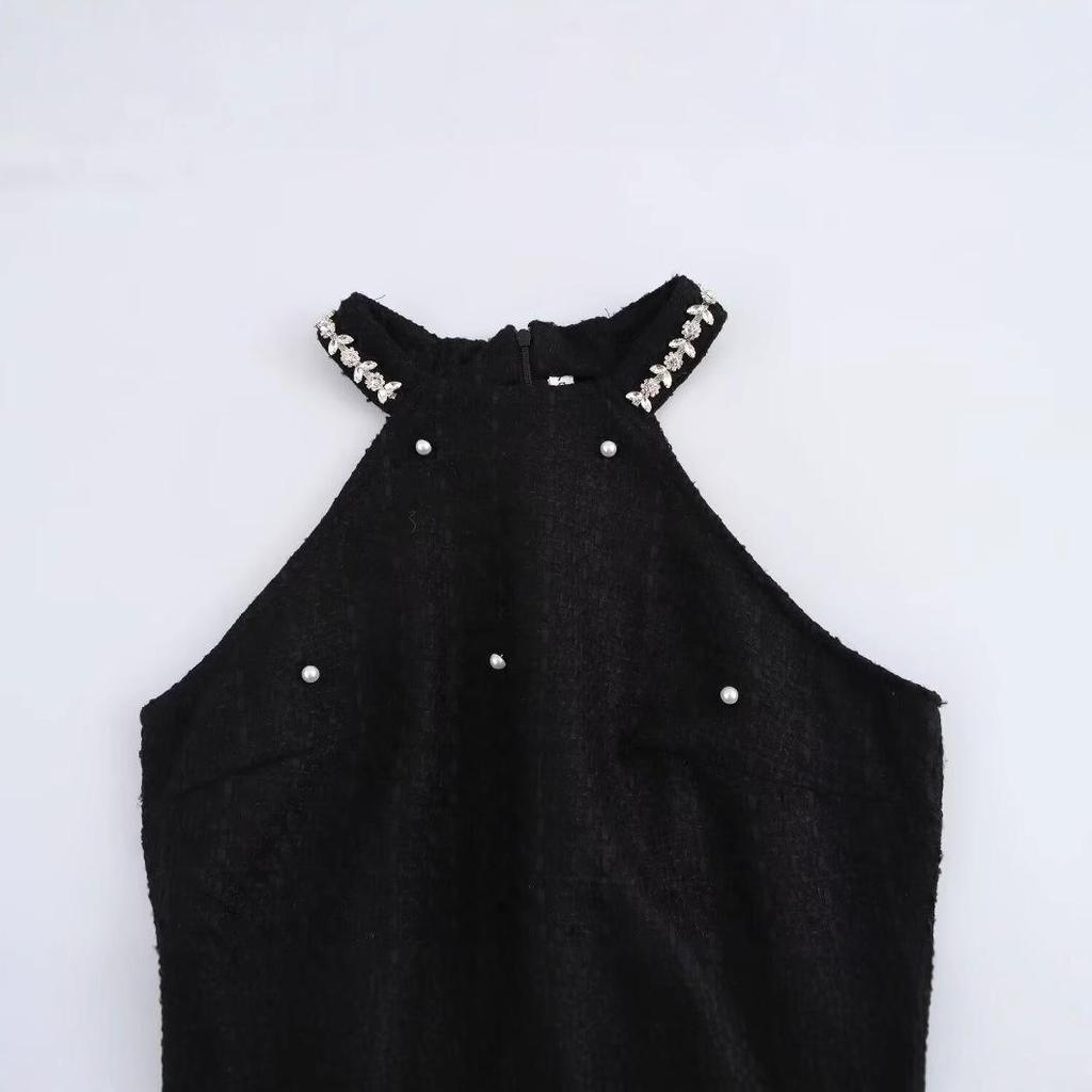 2024 Осень Женское Европейский и Американский Стиль Платье Халтер с Кружевом и Шипами