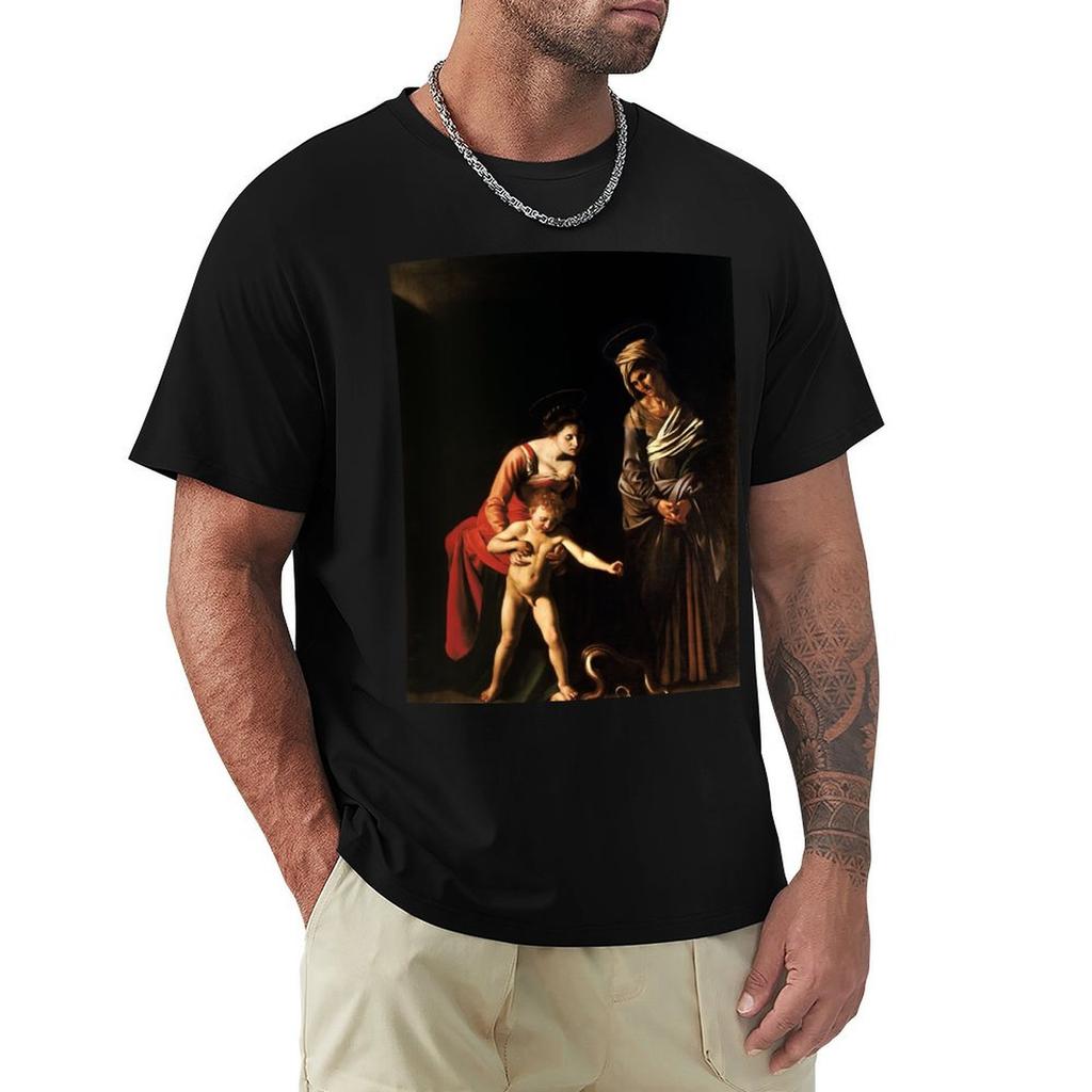 High Resolution Caravaggio Madonna And Child With Saint Anne 1606 TShirt animal prinfor boys sports fans mens tall t shirts