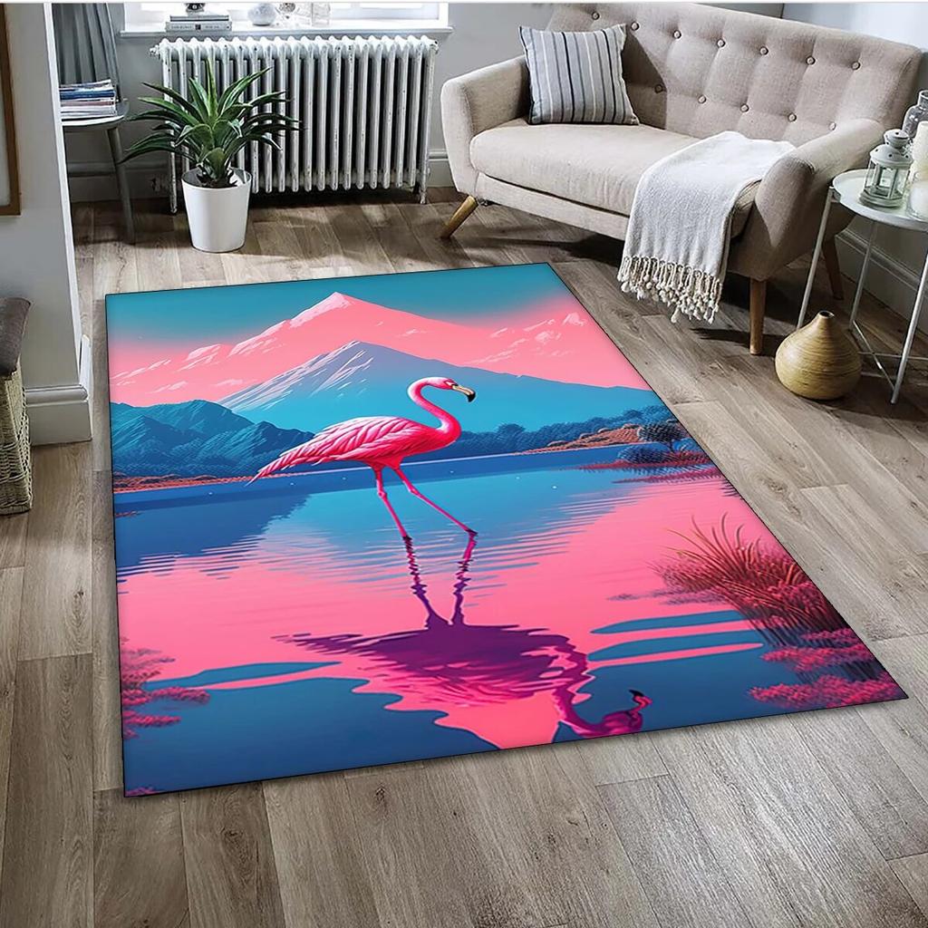 Cartoon Pink Flamingo Bird Rainforest Carpet Rug for Home Living Room Bedroom Sofa Doormat Decor,kid Area Rug Non-slip Floor Mat