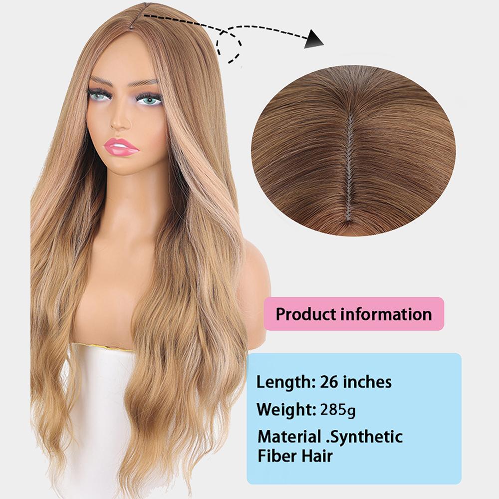 Длинные волнистые синтетические парики. Пушистые женские парики из натуральных термостойких волокон средней части.