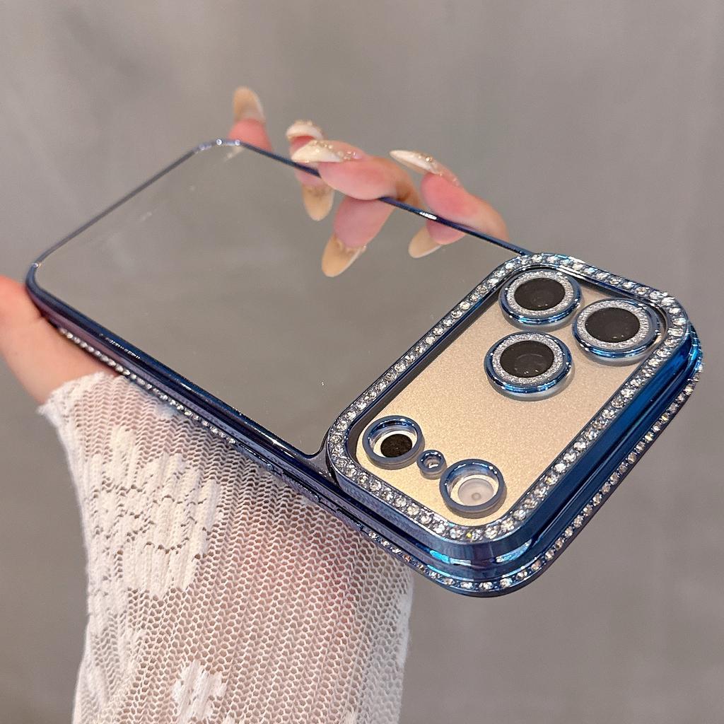 Make up Mirror Phone Case For iPhone 17 Pro Max Bling Diamonds Cover Funda For iPhone 16 ProMax 15 Pro 14Pro 13 12 Soft Shell