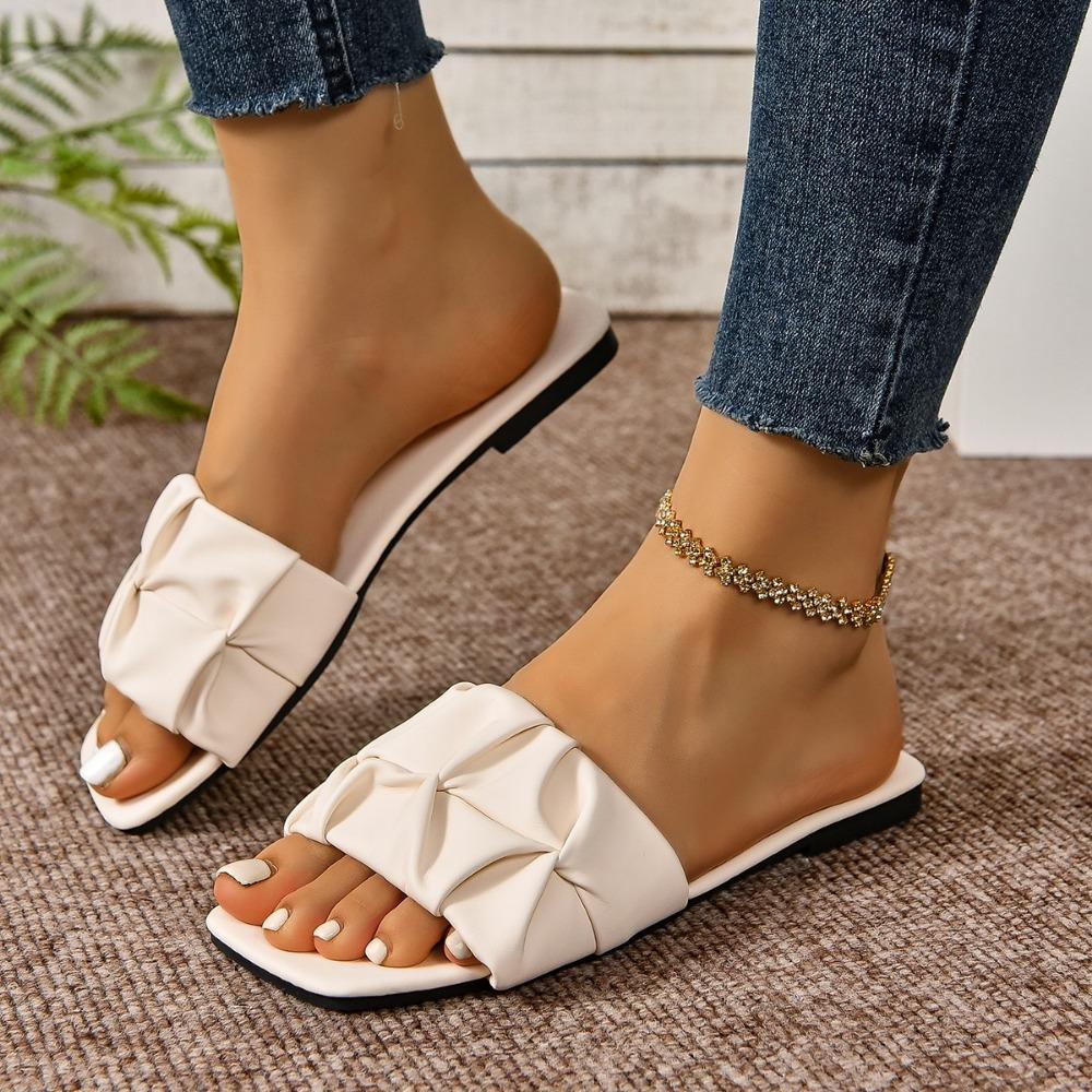 Women's Slippers Flat Shoes 2024 Folded Summer Fashion Open Toe Simple Folded Comfortable Solid Color Women's Slippers Slip On