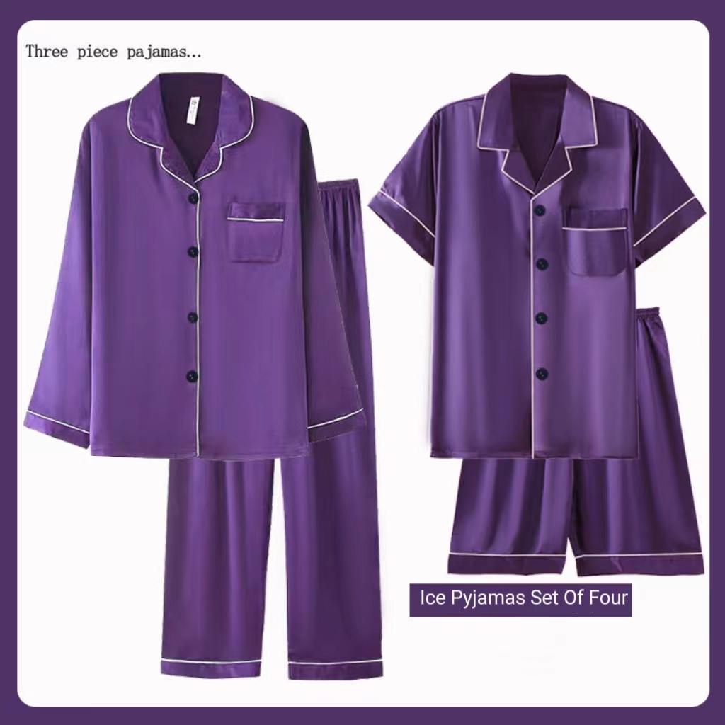 Женская пижама из четырех предметов, весна и осень, летняя пижама для пар, женская, из тонкого шелка, для дома, мужская пижамная одежда, комплект