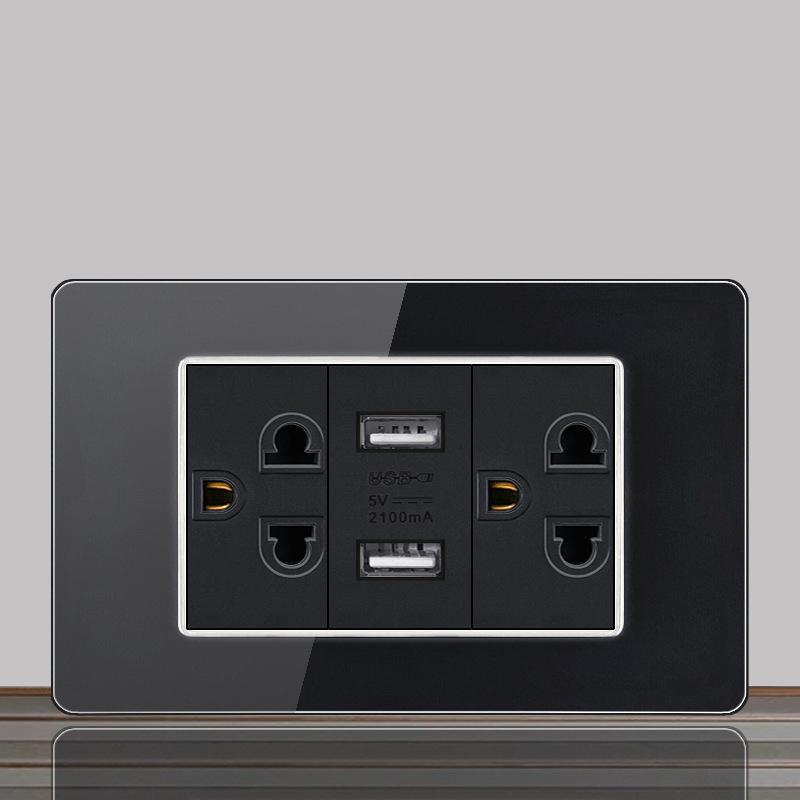 Brazil US Wall Light Switch Power Socket with USB Type-c 20W,Italy Chilean Fast Charging Tempered Glass Panel Universal Outlet