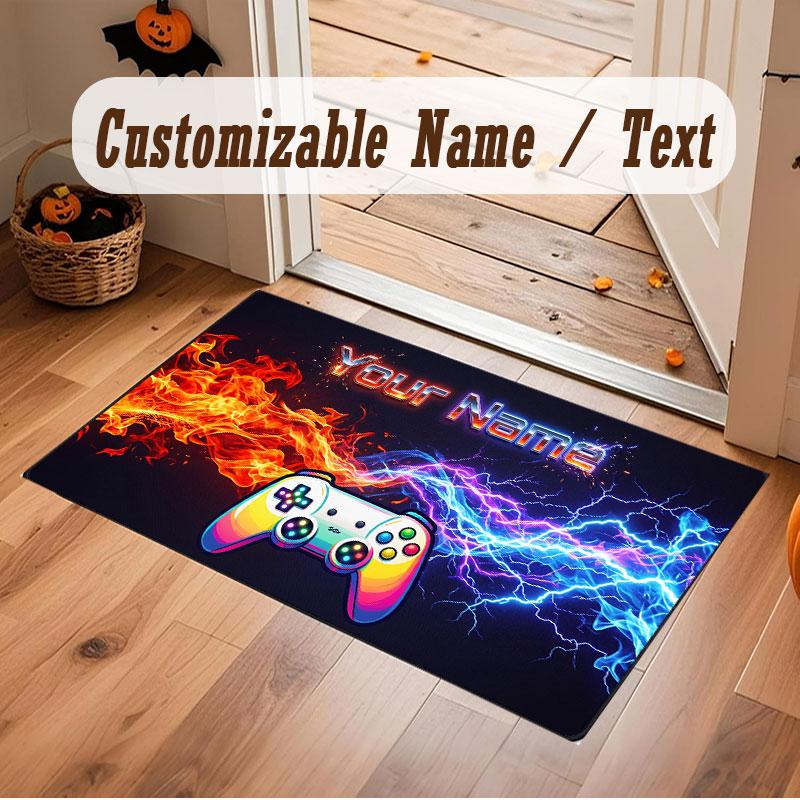 City Cyberpunk Theme Crystal Velvet Floor Rug Personalized Custom Name Text Warm Carpet Home Decoration