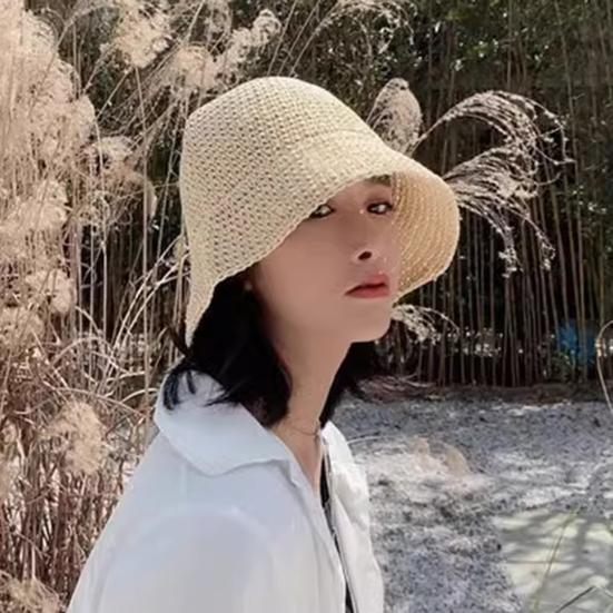 Summer Hat Versatile Solid Color Short Basin Knitted Straw Hat Fashion