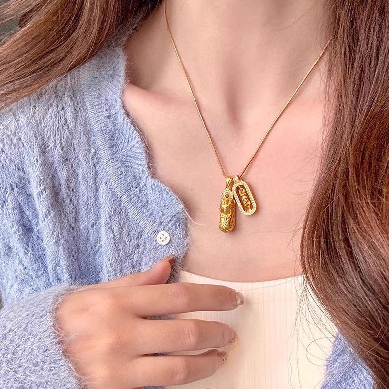 ANENJERY Золотое геометрическое ожерелье с подвеской Pixiu Beast Zircon для женщин, уникальный тренд, легкая роскошь, изысканный свитер, цепочка, ювелирное изделие, подарок