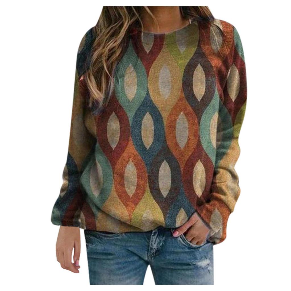 2020 Осень Женская Свободная Толстовка С Длинными Рукавами Круглый Вырез Принт