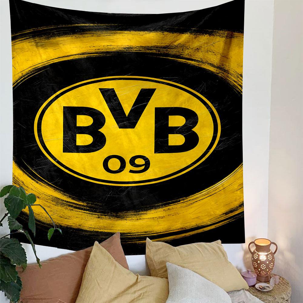 Yellow BVB Logo on Black Background Patterned Tapestry Decorative Wall Hanging, Home Bedroom Living Room Decor