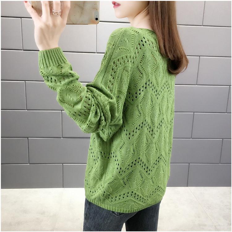 Hollow Knitted Sweater Women's Pullover Spring and Autumn V-neck Blouse Loose Outer Sweater Bottoming Shirt
