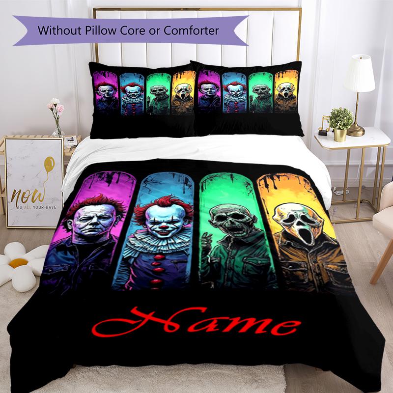 3pcs Custom Name Halloween horror Bedding Set Duvet Cover Closure Includes 1 Duvet Cover & 2 Pillowcases, Soft and Comfortable for All Seasons.