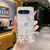 Bling Pink Pearl Flower Case For Google Pixel 9 Pro XL 8 Pro 7A 7Pro 6A 6Pro 5A Luxury Glitter Rhinestone Silver Diamond Cover