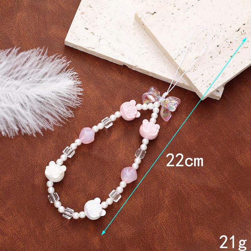 Korean Love Heart Beaded Phone Chain & Keychain Set for Women