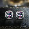 Classic Silver Color Blue White Green Opal Square Stone Earrings Multicolor Crystal Small Wedding Jewelry for Women